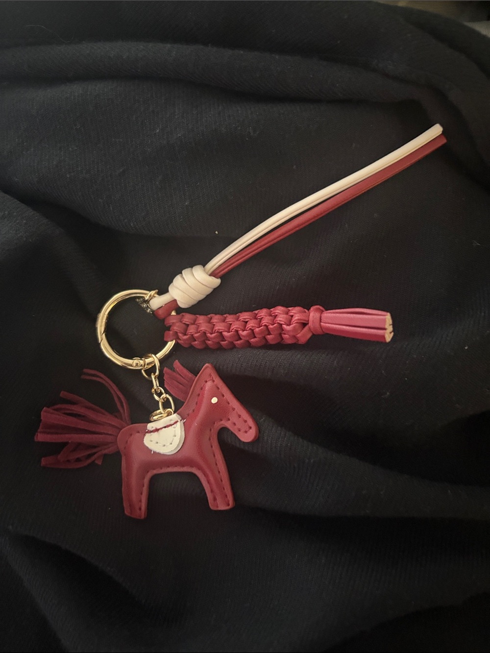 Burgundy Horse Tassel Keychain Charm